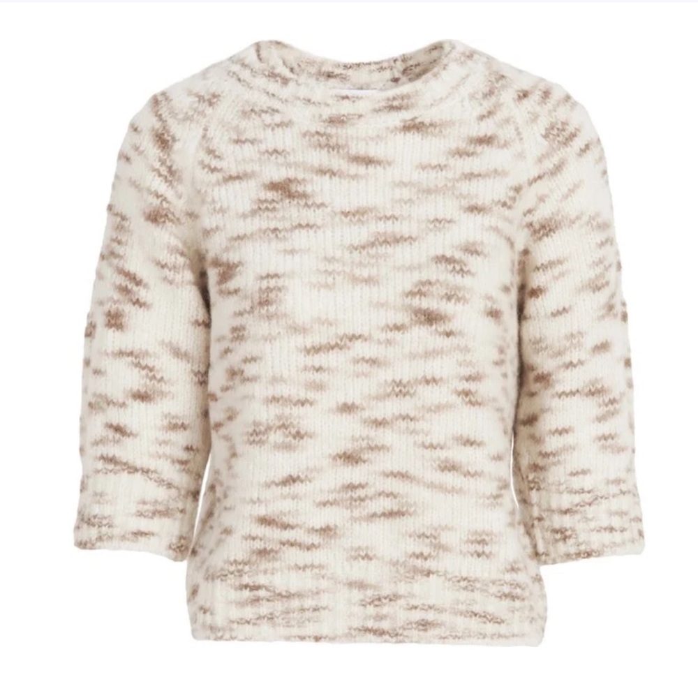 NWT TANYA TAYLOR Annette Short Sleeve Sweater Cream Taupe Multi L